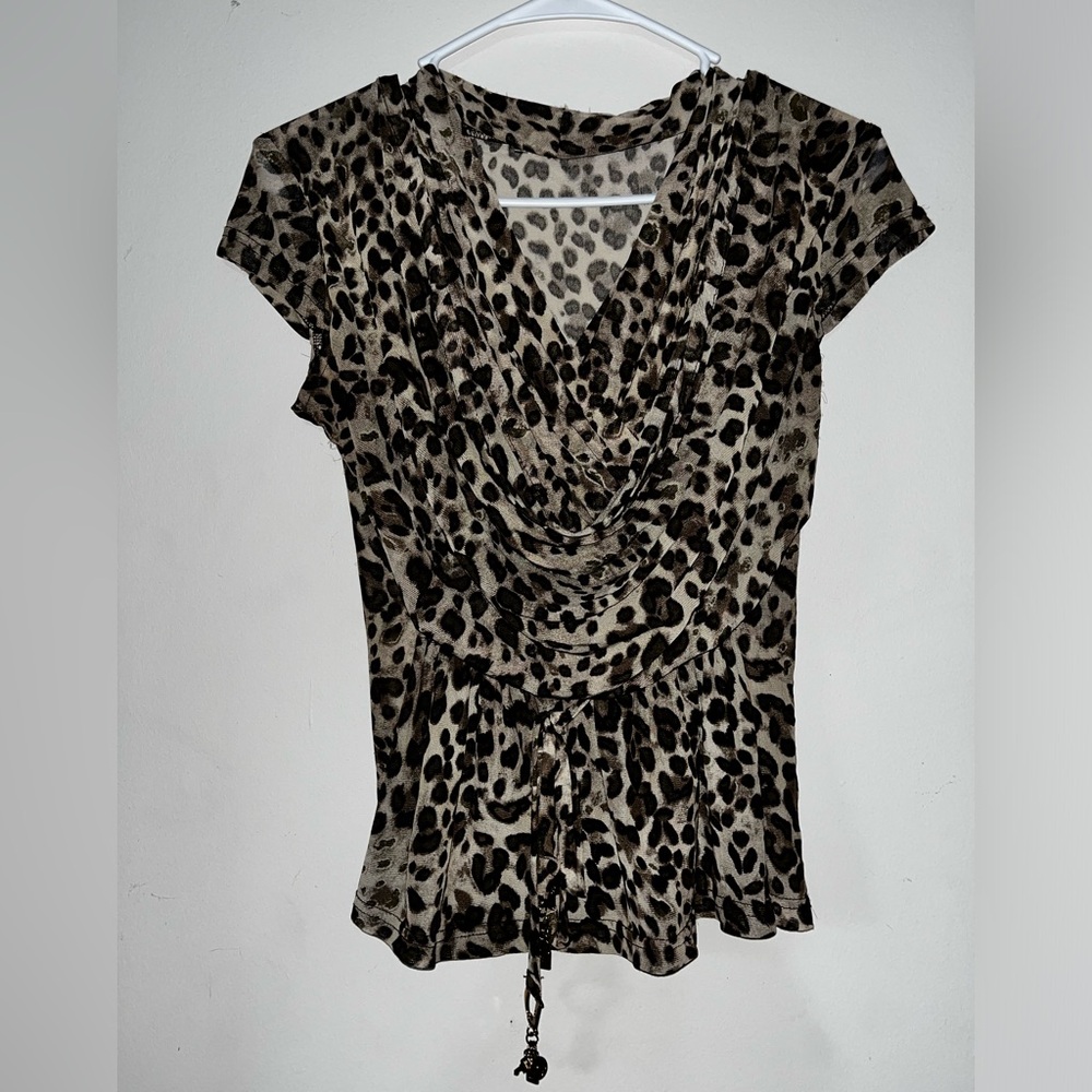 Leopard print tie blouse